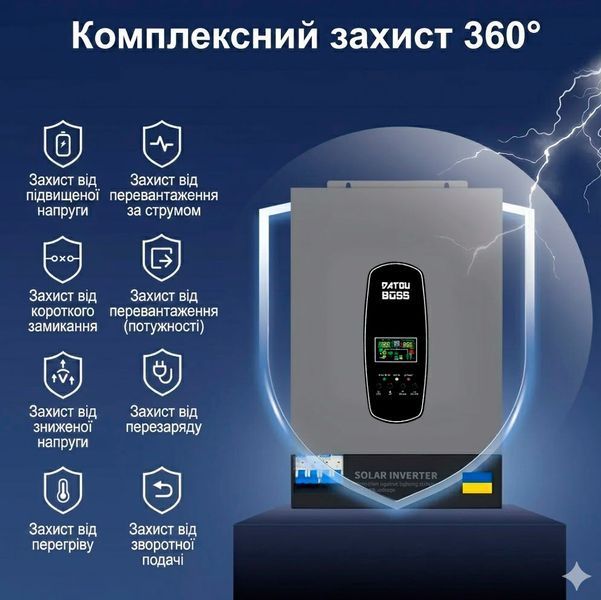 Гібридний інвертор 6200 Вт 48 В DATOUBOSS, із чистою синусоїдою, система захисту BMS, з вбудованим MPPT 120 А 117642 фото