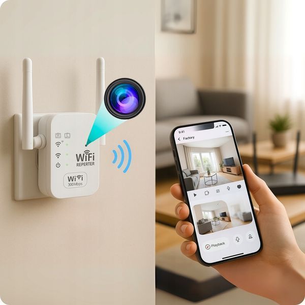 Бездротова камера у формі підсилювача WiFi-сигналу Spreest EX02 з дистанційним переглядом руху для охорони дому HD 1080P Білий 117293 фото