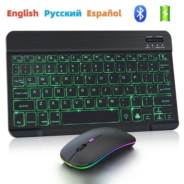 Універсальна бездротова Bluetooth клавіатура + мишка з RGB підсвічуванням 25х15см Чорна (4696) Кл+м-Ч фото