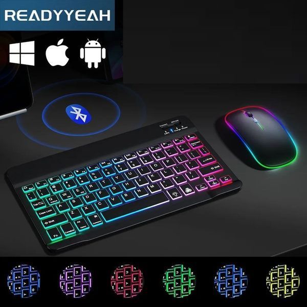 Універсальна бездротова Bluetooth клавіатура + мишка з RGB підсвічуванням 25х15см Чорна (4696) Кл+м-Ч фото