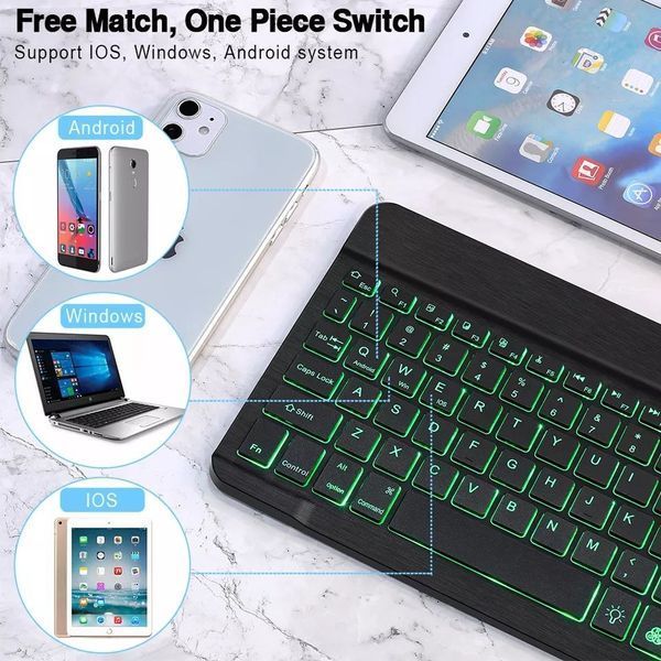 Універсальна бездротова Bluetooth клавіатура + мишка з RGB підсвічуванням 25х15см Чорна (4696) Кл+м-Ч фото