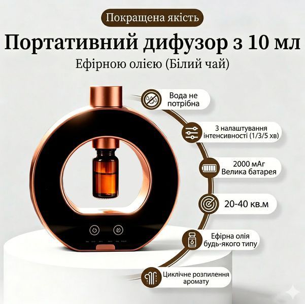 Аромадифузор ультразвуковий акумуляторний з таймером та підсвічуванням для дому Circle золотий колір 117707 фото