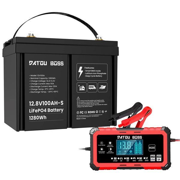 Комплект літій-залізо-фосфатної батареї DATOUBOSS 12V 100A з зарядним пристроєм 117855 фото