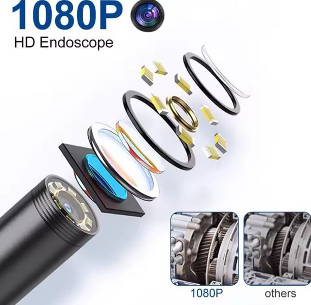 Ендоскоп Камера Wi-Fi 3в1 USB/Type-C/IOS/ 8мм/3м/IP67/HD1080P для автомобільного трубопроводу, бороскоп для Android IOS 117224 фото
