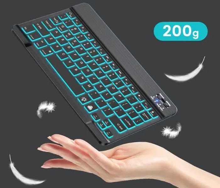 Універсальна бездротова Bluetooth клавіатура + мишка з RGB підсвічуванням 25х15см Чорна (4696) Кл+м-Ч фото