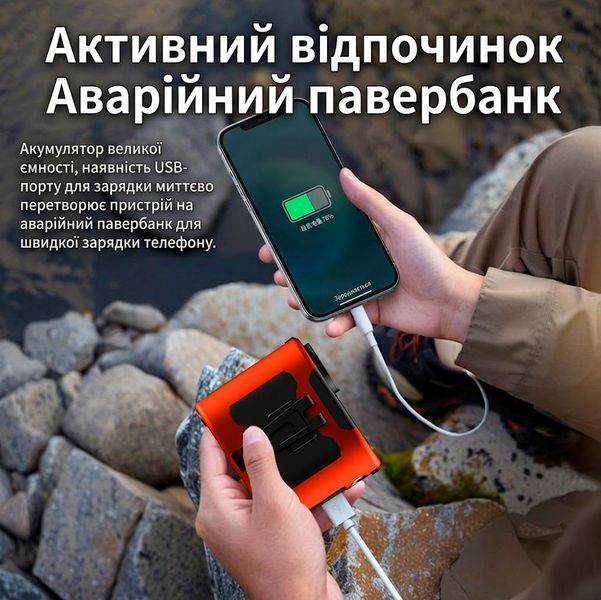 Вентилятор портативний 3в1 з ліхтариком і повербанком 10000 мАг USB / Type C з кліпсою Помаранчевий 117657 фото