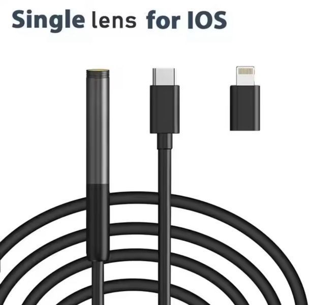 Ендоскоп Камера Wi-Fi 3в1 USB/Type-C/IOS/ 8мм/5м/IP67/HD1080P для автомобільного трубопроводу, бороскоп для Android IOS 117225 фото