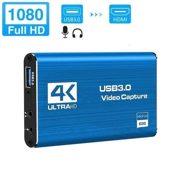 Зовнішня карта відеозахоплення 4K HDMI в USB 3.0 Blue з мікрофонним входом та виходом на навушники, пристрій відео оцифрування (4774) 4K-HDMI-Blue фото