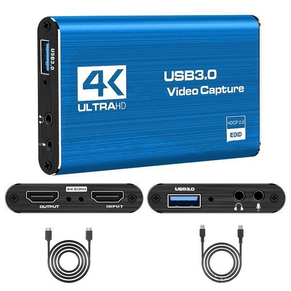 Зовнішня карта відеозахоплення 4K HDMI в USB 3.0 Blue з мікрофонним входом та виходом на навушники, пристрій відео оцифрування (4774) 4K-HDMI-Blue фото