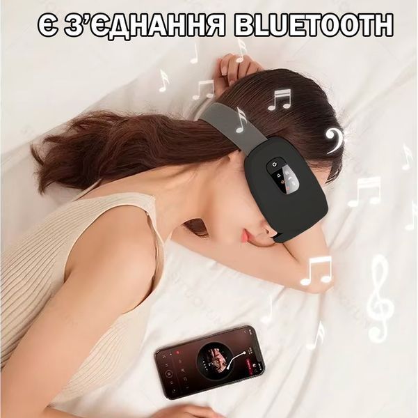 Массажер для глаз с тепловой вибрацией и музыкой Bluetooth Умная маска от усталости глаз Черная 116282 фото