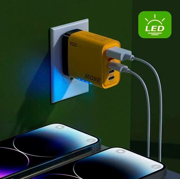 Мережевий зарядний пристрій на 5 портів USB-C GaN 240W з 3PD і 2QC3.0 Жовтий 117505 фото