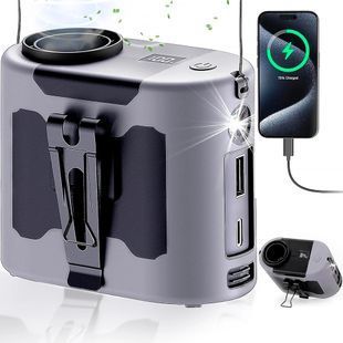 Вентилятор портативний 3в1 з ліхтариком і повербанком 10000 мАг USB / Type C з кліпсою Сірий 117660 фото