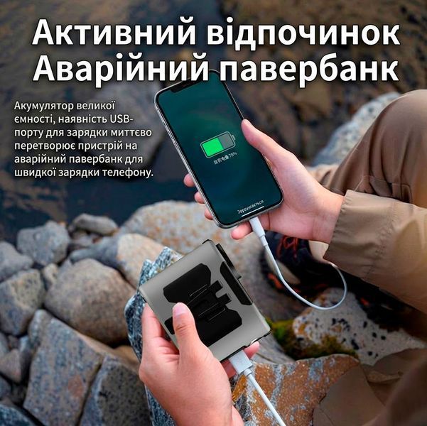 Вентилятор портативний 3в1 з ліхтариком і повербанком 10000 мАг USB / Type C з кліпсою Сірий 117660 фото