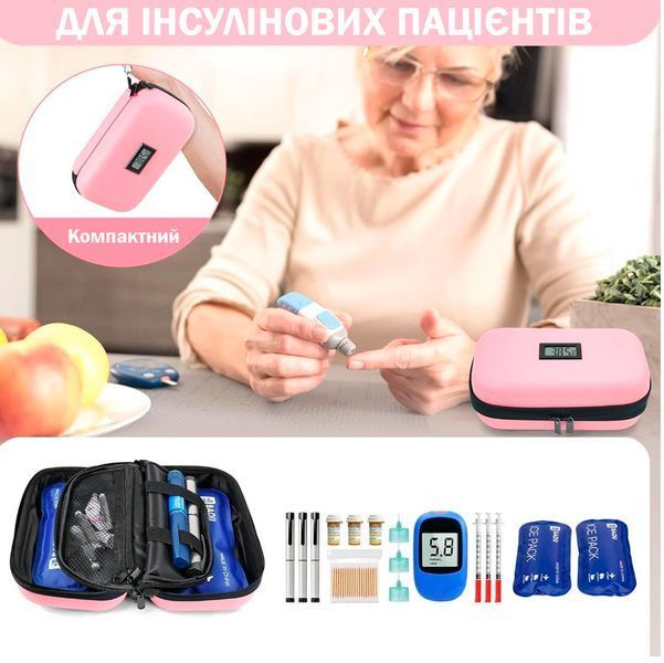 Портативна сумка-холодильник для діабетиків з льодовими акумуляторами Термо-кейс для інсуліну Рожевий 117567 фото