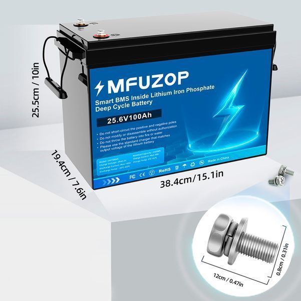 Акумулятор LiFePO4 DATOUBOSS 24V 100Ah з BMS, літій-залізо-фосфатна батарея для ДБЖ, RV, сонячних систем Синій 117392 фото