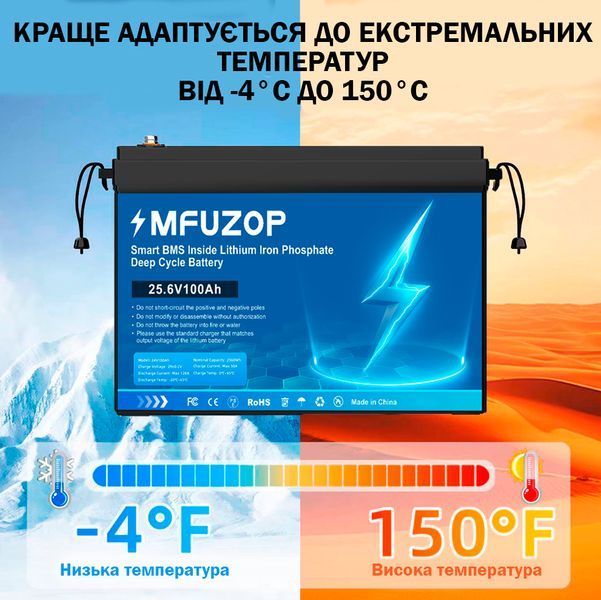 Акумулятор LiFePO4 DATOUBOSS 24V 100Ah з BMS, літій-залізо-фосфатна батарея для ДБЖ, RV, сонячних систем Синій 117392 фото