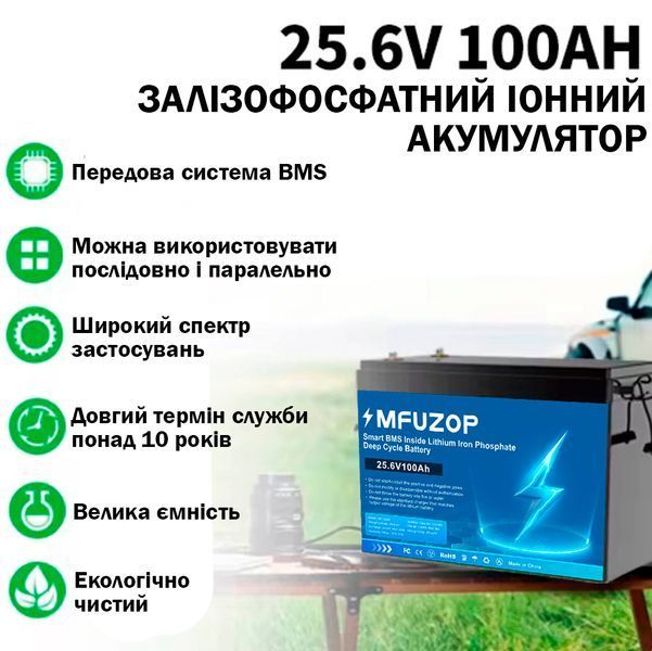 Акумулятор LiFePO4 DATOUBOSS 24V 100Ah з BMS, літій-залізо-фосфатна батарея для ДБЖ, RV, сонячних систем Синій 117392 фото