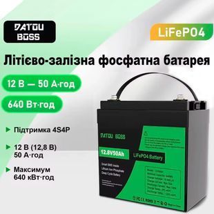 Акумулятоор Літій-залізо-фосфатна батарея LiFePO4 DATOUBOSS для інвертора, сонячних систем, ДБЖ 12V 50Ah (640Wh) 117644 фото