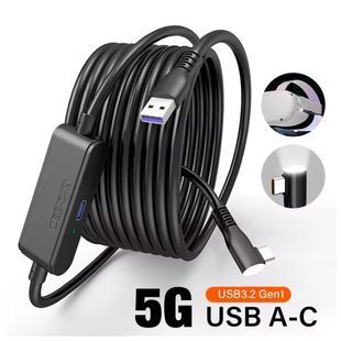 Кабель швидкої зарядки 9 В/ 2 А /5м /USB 3.2 Gen1 для Oculus Quest 3S/3/2 PICO Neo 3/PICO 4 USB-C 5 Гбіт/с зарядка для віртуальної реальності Чорний 117111 фото