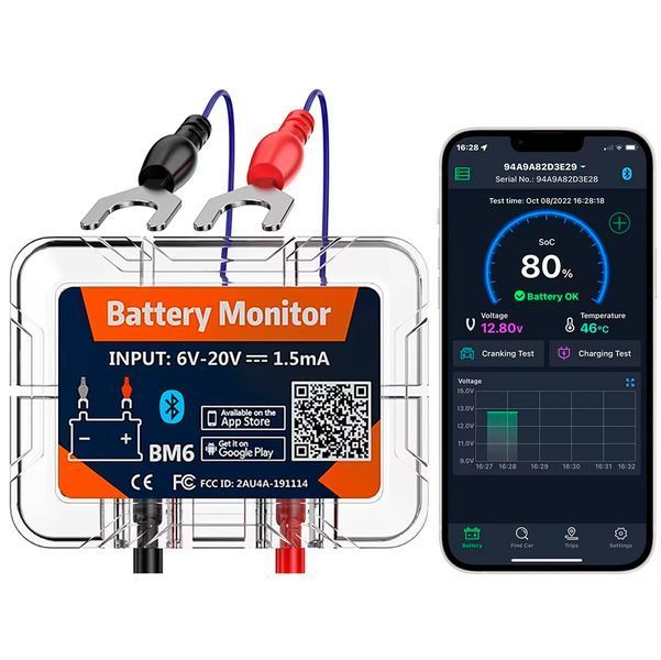 Монітор / Тестер для автомобільного акумулятора Bluetooth BM6 12V з APP (Android / iOS) 117457 фото