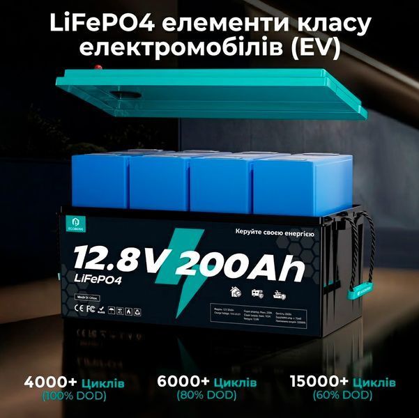Акумуляторна батарея ECOBOSS LiFePO4 12.8V 200Ah для автономного живлення 117871 фото