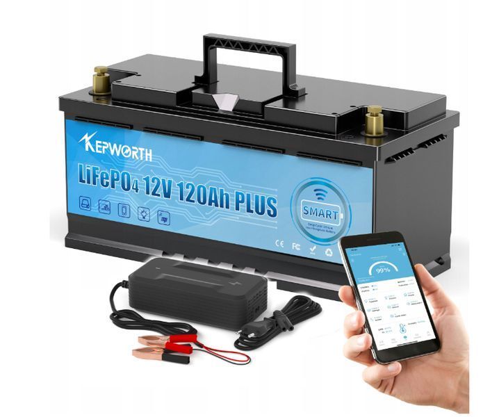 Комплект Аккумулятор LiFePo4, 12V 120А батарея Kepworth + зарядное устройство, фосфат литий железо + Smart Bluetooth BMS battery встроенная 117404 фото