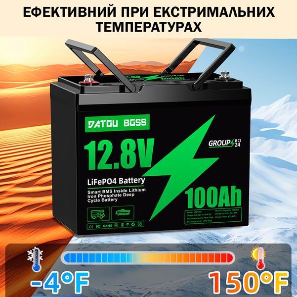 Аккумулятор LiFePO4 DATOUBOSS-01 12.8V 100Ah с BMS, литий-железо-фосфатная батарея для ИБП, RV, солнечных систем 117295 фото