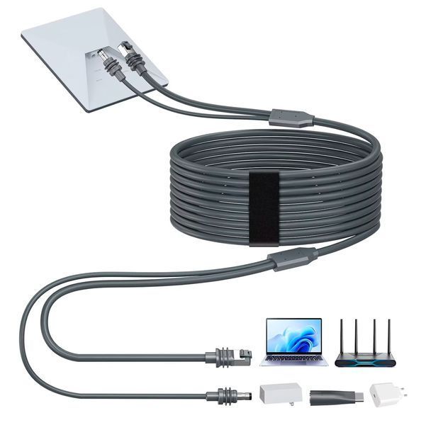 Кабель 15м передача інтернету + живлення DC/USB-C 2в1 для Starlink Mini / V4 Standard для живлення 117727 фото