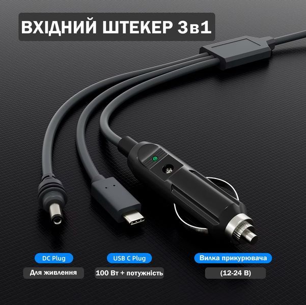 Кабель живлення постійного струму 3 м для Starlink Mini 3в1 штекер прикурювача 100 Вт USB C 12-24 В Універсальний 116289 фото