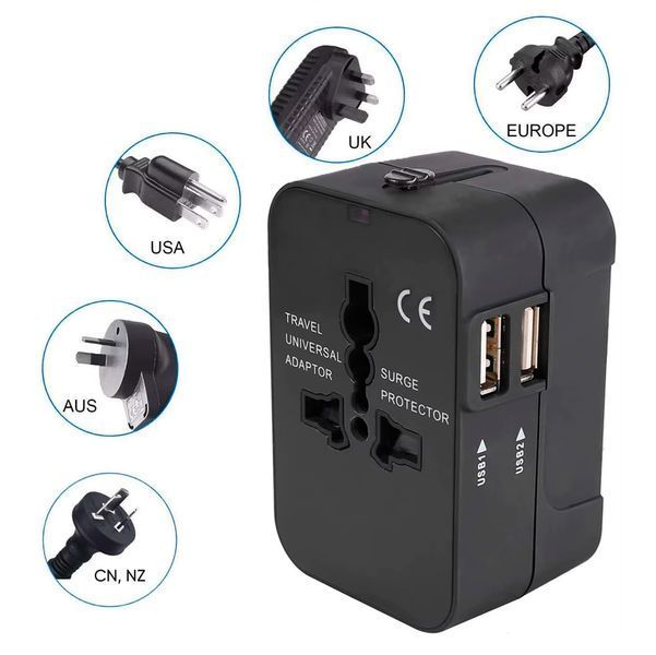 Адаптер дорожній HHT202 Мережевий перехідник з двома портами USB та захистом від перенапруги Універсальний 117675 фото