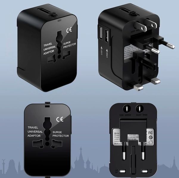 Адаптер дорожній HHT202 Мережевий перехідник з двома портами USB та захистом від перенапруги Універсальний 117675 фото