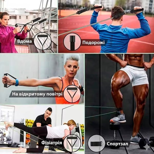 Набір латексних еспандерів і еластичних стрічок 200lbs PUU58 для комплексних силових тренувань Зелений 117668 фото