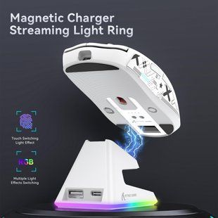 Ігрова Bluetooth - миша Attack Shark X6 PAW3395 із зарядною базою + протиковзкі наклейки White 115936 фото