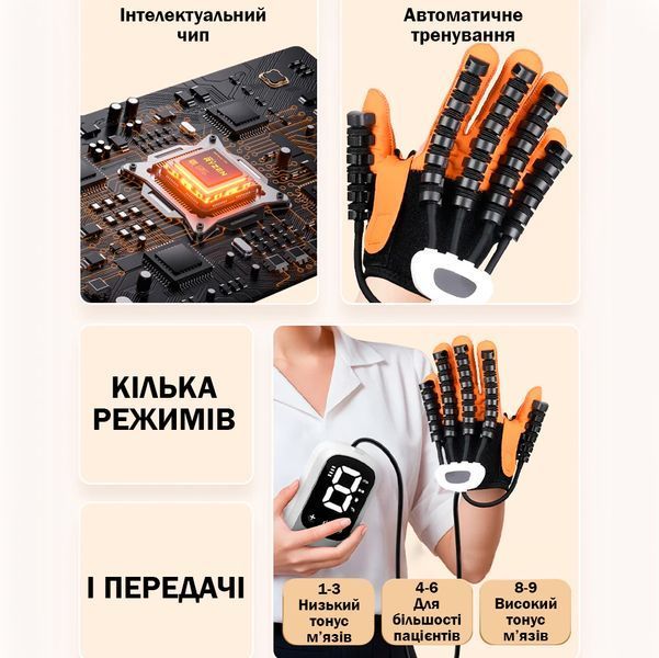 Реабилитационная тренировочная робот-перчатка Размер L Левая рука Средство для восстановления функций пальцев и кисти Оранжевая 117040 фото