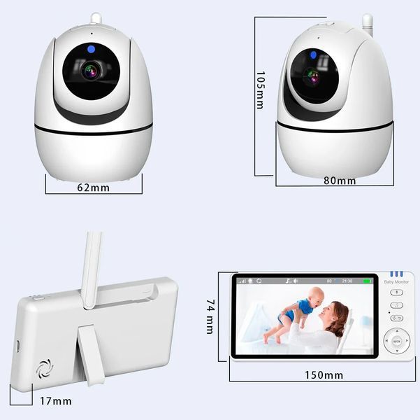 Відеоняня з дисплеєм ABM501 спостереження за дітьми з поворотною камерою і двостороннім зв'язком USB / HD 720P/ 3500 мАч Білий 117109 фото
