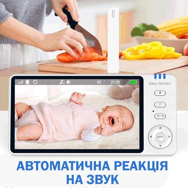 Відеоняня з дисплеєм ABM501 спостереження за дітьми з поворотною камерою і двостороннім зв'язком USB / HD 720P/ 3500 мАч Білий 117109 фото