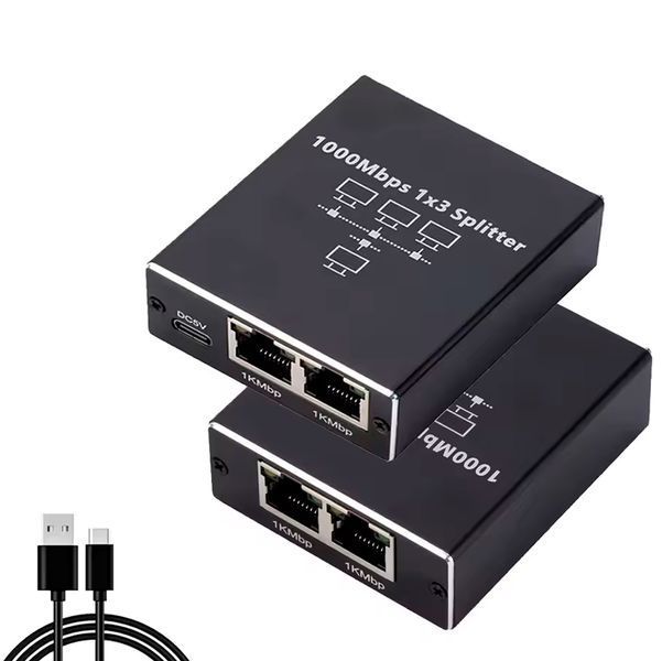 Мережевий Комутатор Розгалужувач на 3 порта RJ45 - 1 Гбіт/с Портативний Універсальний Чорний 116528 фото