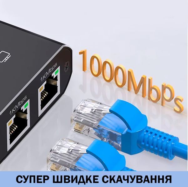 Мережевий Комутатор Розгалужувач на 3 порта RJ45 - 1 Гбіт/с Портативний Універсальний Чорний 116528 фото