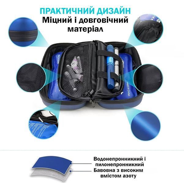 Портативна сумка-холодильник для діабетиків з льодовими акумуляторами Термо-кейс для інсуліну Синій 117051 фото