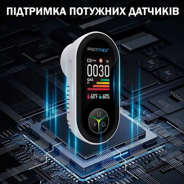 Універсальний Детектор чадного газу Protmex 4В1 Настінний CO детектор з LED екраном + виміри температури та вологості 116962 фото