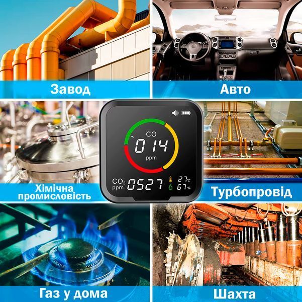 Детектор чадного газу PTH-9E CO / CO2 детектор з моніторингом температури і вологості Монітор якості повітря 117083 фото