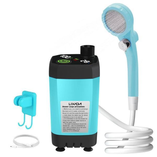 Портативний душ на акумуляторі Lixada 6000 mAh Переносний Міні Душ з дисплєм для туризму Блакитний 116756 фото