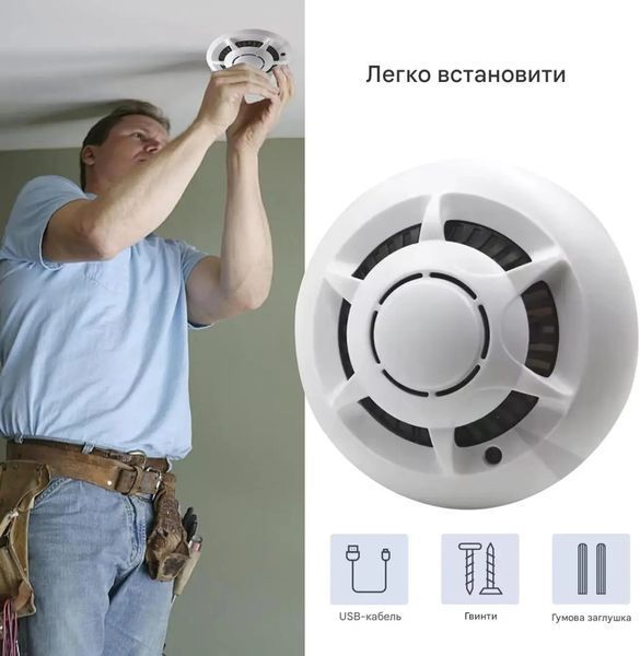 Беспроводная Wi-Fi камера в форме дымового сигнализатора с дистанционным просмотром движения для охраны дома HD 1080P Белый 117280 фото