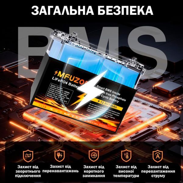 Аккумулятор LiFePO4 MFUZOP-03 12,8V 100Ah с BMS, литий-железо-фосфатная батарея для ИБП, RV, солнечных систем 117348 фото