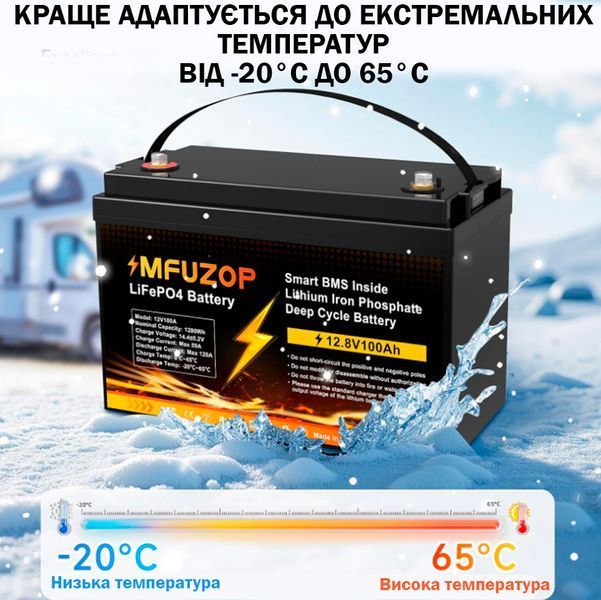 Аккумулятор LiFePO4 MFUZOP-03 12,8V 100Ah с BMS, литий-железо-фосфатная батарея для ИБП, RV, солнечных систем 117348 фото