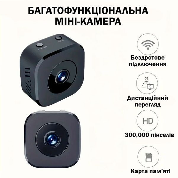 Міні-камера 4K Full HD з WiFi та нічним баченням 64 Гб для дому, офісу, авто Чорна 117169 фото