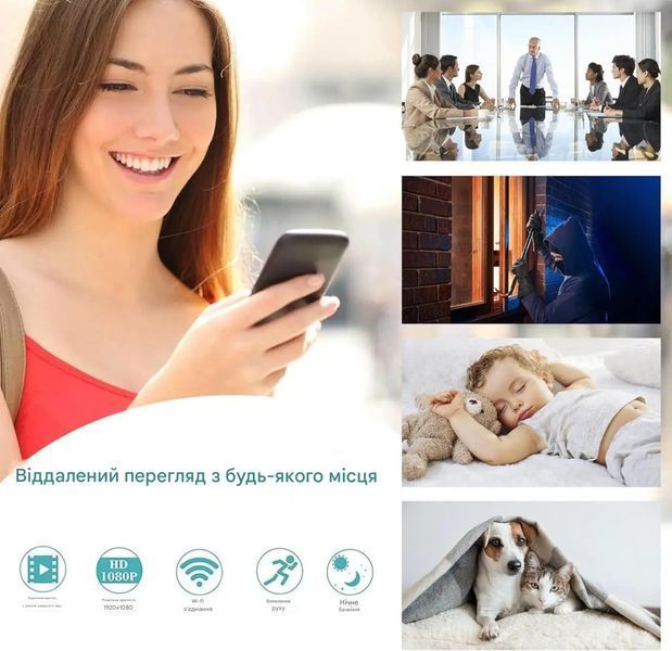 Беспроводная Wi-Fi камера в форме дымового сигнализатора с дистанционным просмотром движения для охраны дома HD 1080P Белый 117280 фото