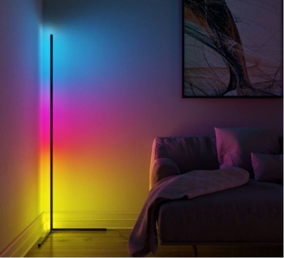 Кутовий LED торшер заввишки 1м RGB підсвічування, лампа нічник c Bluetooth управлінням зі смартфона Чорний (2725) 1153269 фото