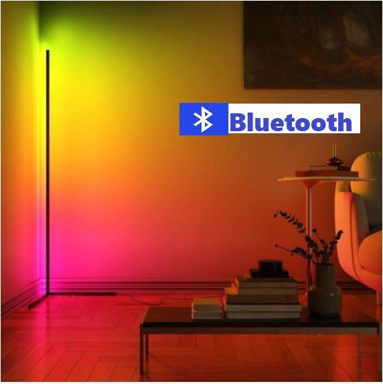 Кутовий LED торшер заввишки 1м RGB підсвічування, лампа нічник c Bluetooth управлінням зі смартфона Чорний (2725) 1153269 фото
