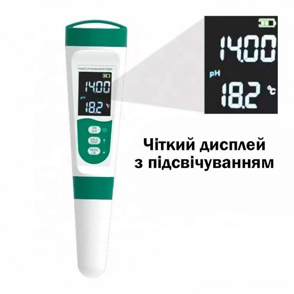 Портативний тестер якості води 5в1, діапазон від 0 до 10000 мкСм/м з функцією автоматичного калібрування 116825 фото